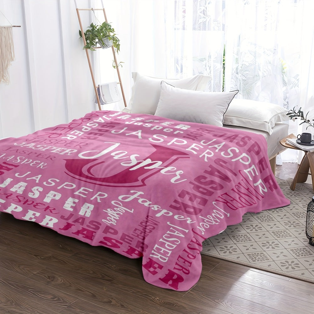 Personalized Flannel Blanket 280GSM Custom Name - Soft All-Season Throw Blanket for Home Picnic Travel, Cozy Polyester Gift Blanket Multi-Color Options