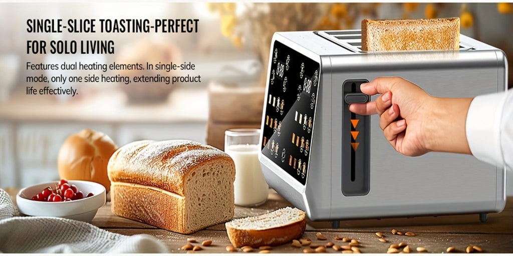 4-Slice Digital Smart Toaster with Touchscreen | Dual Control Panel, Single Slot Toasting, Timer, Reheat & Defrost Functions for Bagels, Bread & Waffles ¨C Stainless Steel Kitchen Essential