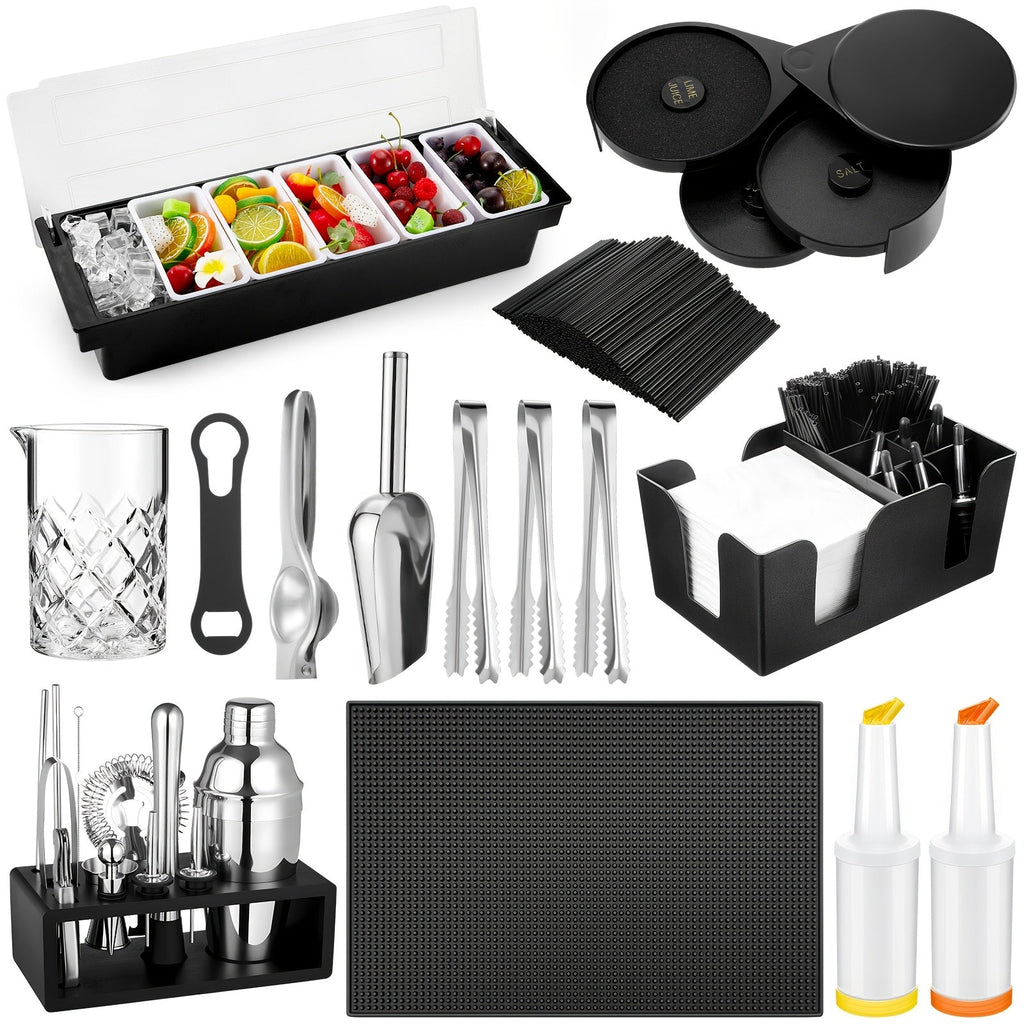 28PCS Bartender Set with Cocktail Shaker Kit ¨C Glass Rimmer, Garnish Tray & Margarita Tools for Home Bar Beginners, Christmas Gift
