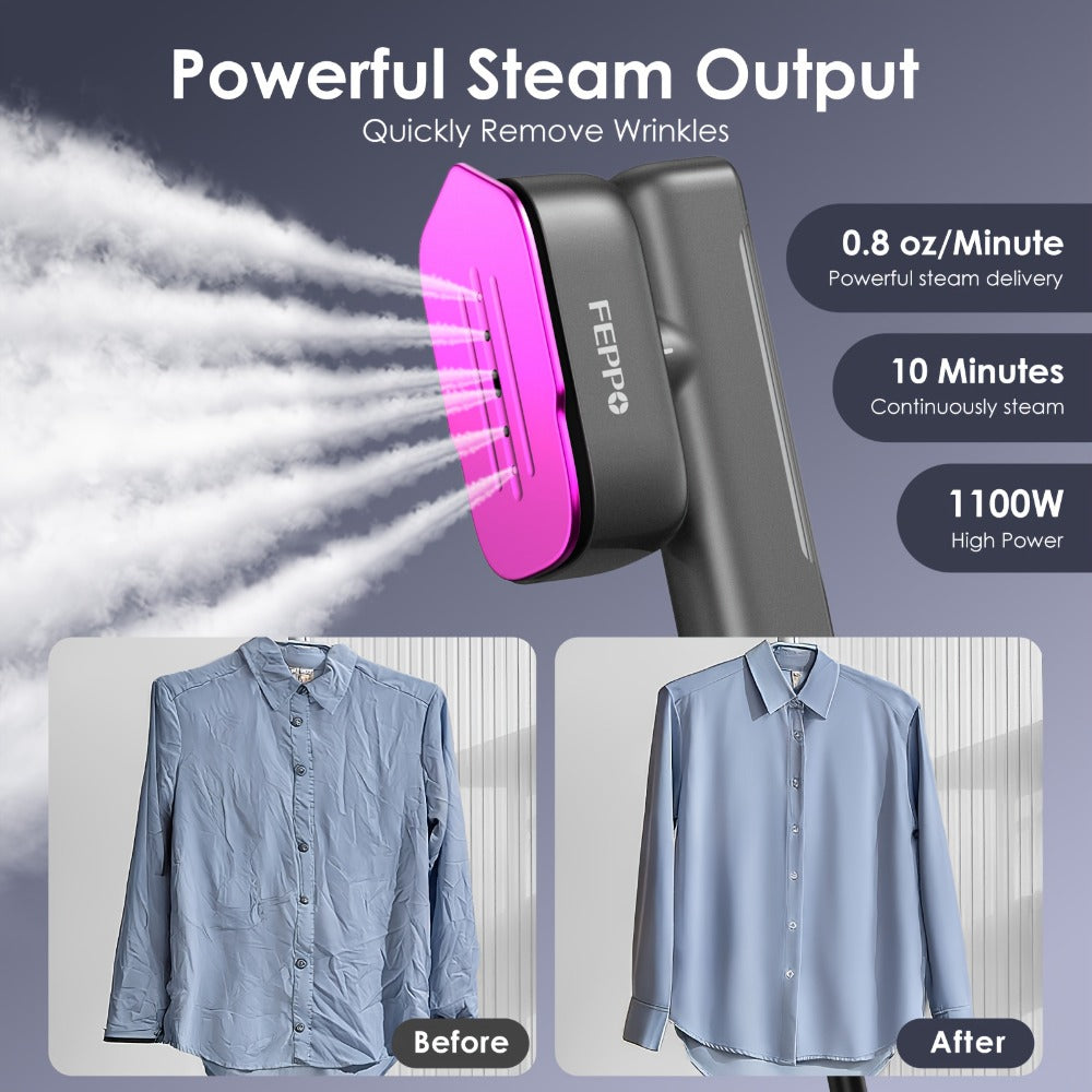 1100W Garment Steamer Handheld Portable Steam Iron 20-Second Rapid Steam 10.14oz Large Water Tank Stainless Steel Panel Wrinkle Remover for All Fabrics Home Travel Clothes Care