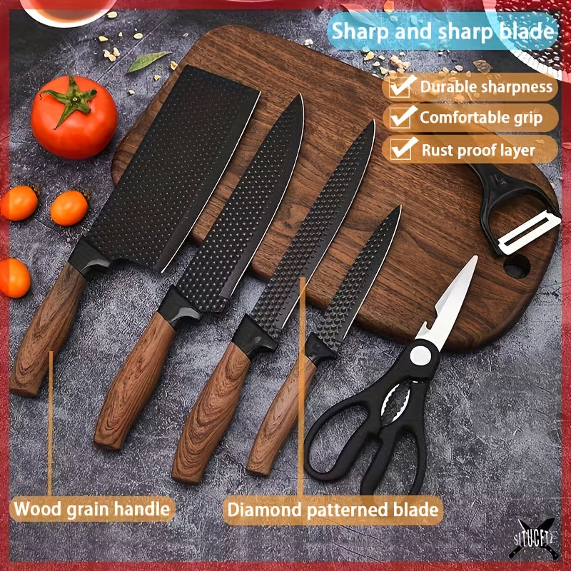 6-Piece Kitchen Knife Set ¨C Chef's Knife, Slicing Knife, Scraper & Scissors | High Carbon Stainless Steel, Ergonomic Wooden Handle, Gift Box