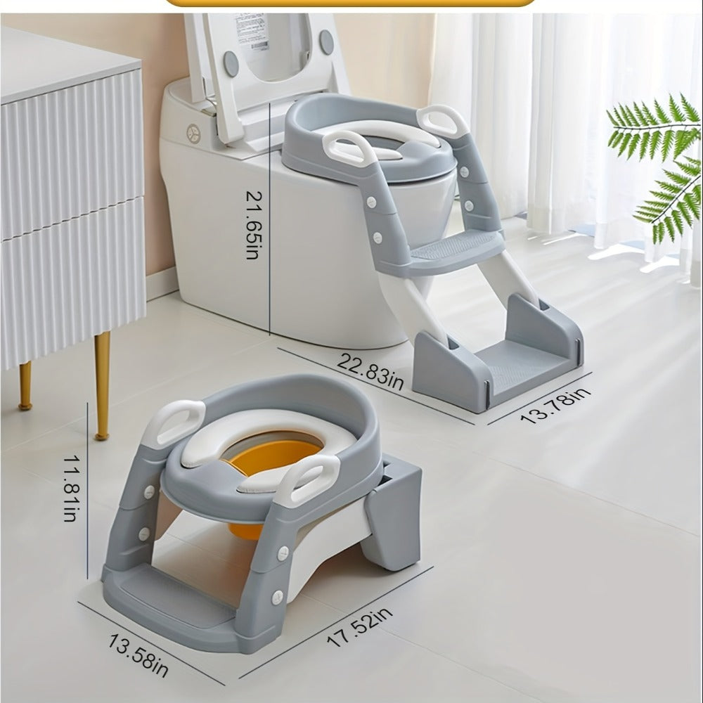 Potty Training Toilet Seat with Ladder ¨C 2-in-1 Toddler Toilet Seat & Step Stool, Foldable Kids Potty Chair with Anti-Slip Pad, Splash Guard & Wide Double Pedal, for Boys & Girls