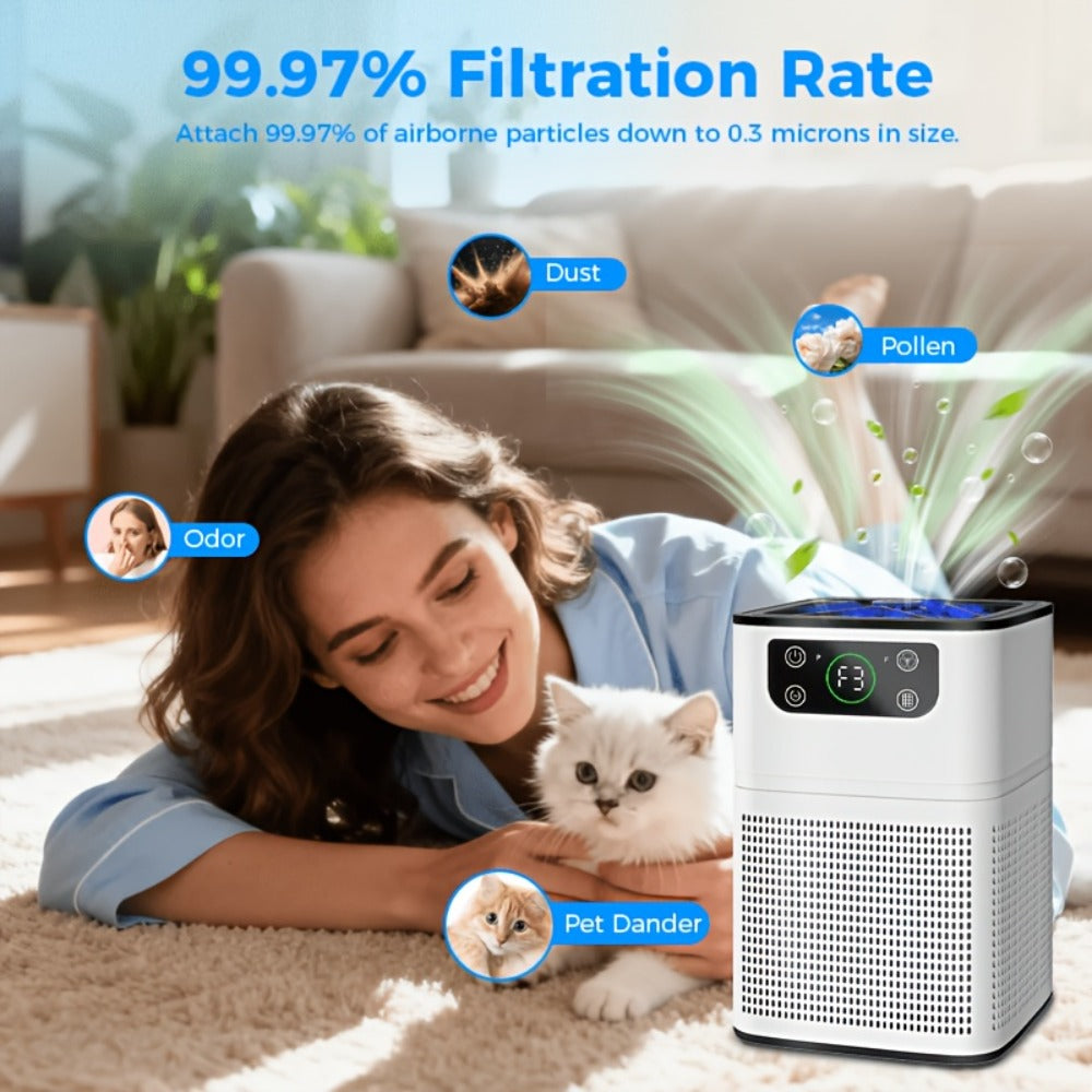 Small Air Purifier for Pets, Dust & Odor ¨C Aromatherapy Function, Ultra-Quiet Sleep Mode, Compact Air Cleaner for Bedroom, Office & Living Room, Pet Air Purifier with Low dB for Home Use, White & Black