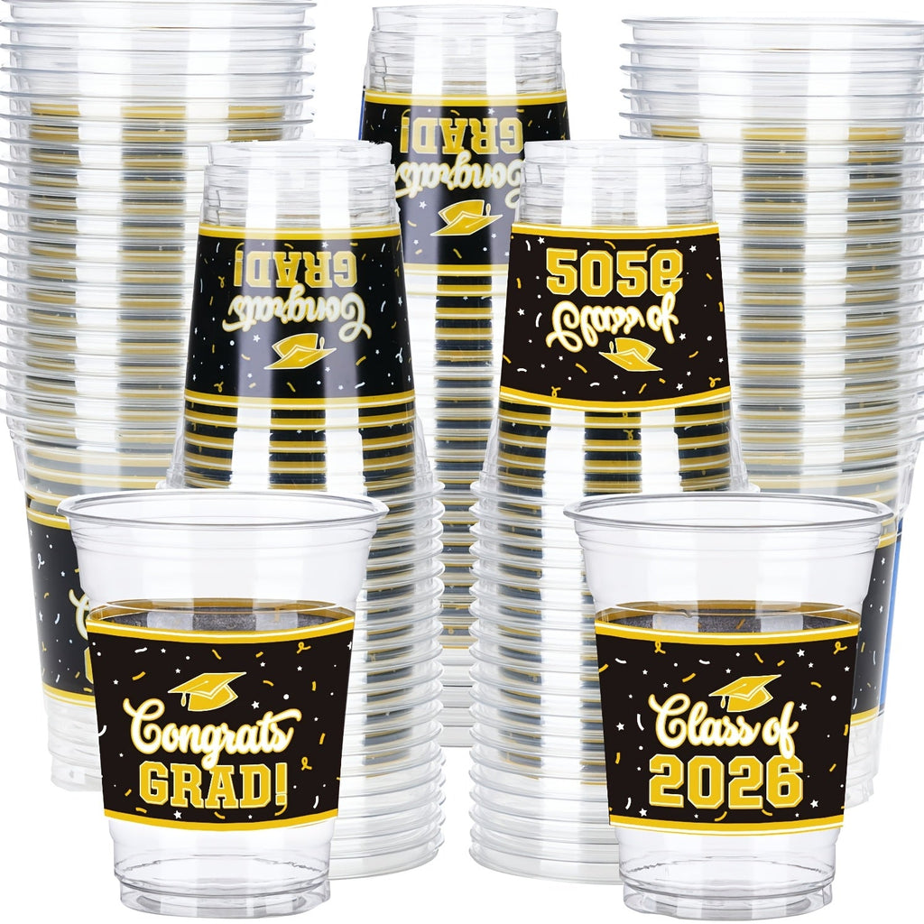 100Pcs Graduation Party Cups Class of 2026 Disposable Plastic Cups Congrats Grad Celebration Tableware Party Supplies