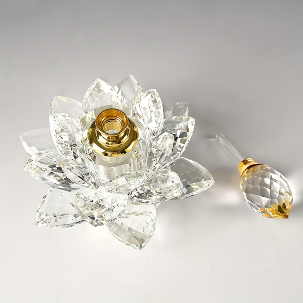 Lotus Shaped Glass Perfume Bottle Crystal Desktop Ornament Decorative Vase Figurine Home Decor Gift for Birthday Christmas Holiday