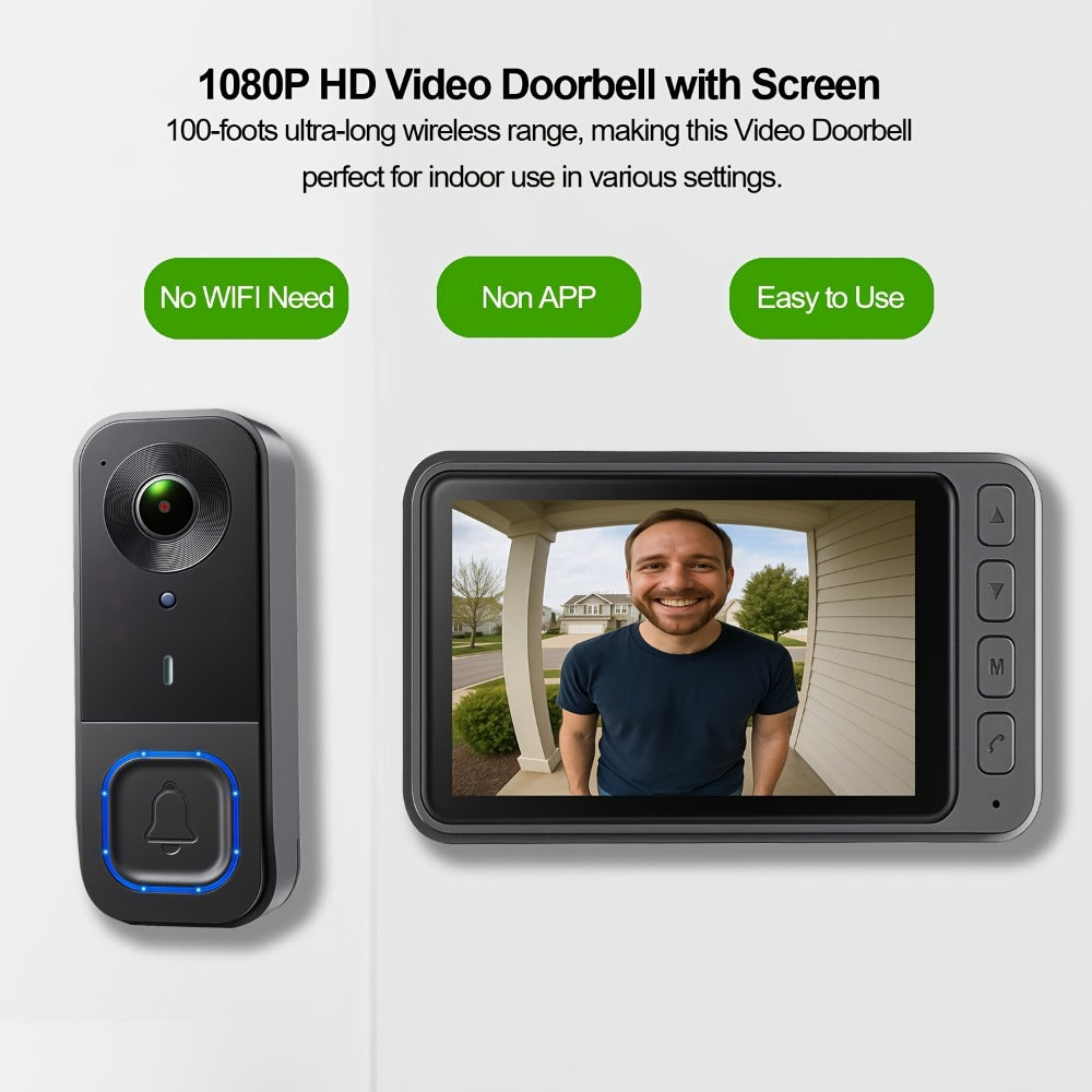 Video Doorbell Camera 1080P HD Wireless with Night Vision, Motion Detection, Two-Way Audio, Indoor Chime & Cloud Storage ¨C 5200mAh Battery, 166¡ã Wide Angle, 2.4GHz WiFi Smart Door Camera