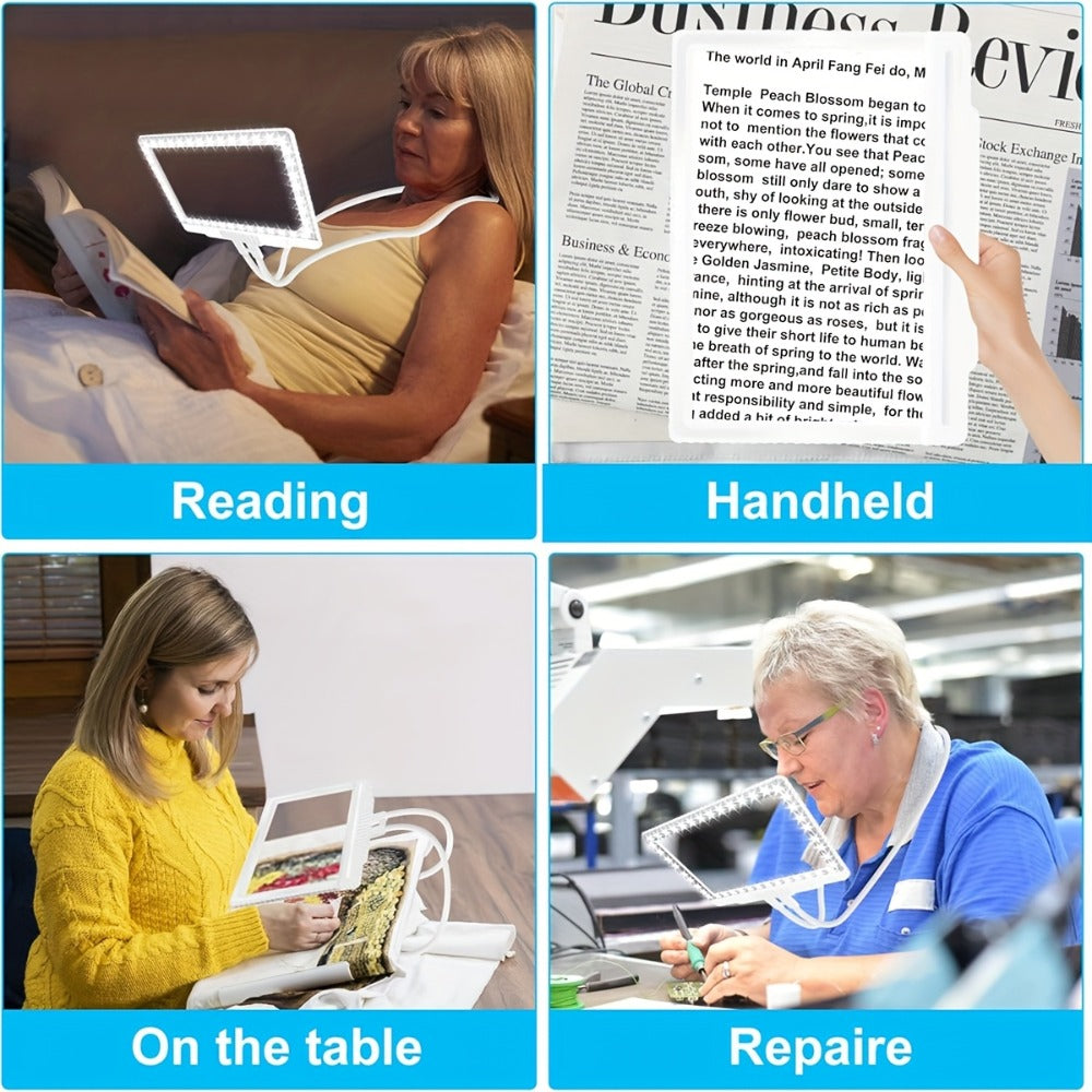 Hands-Free Magnifier with Light ¨C 43 LED Full Page Lighted Magnifier for Reading, Flexible Gooseneck Stand, Battery Powered Magnifying Glass for Seniors & Low Vision