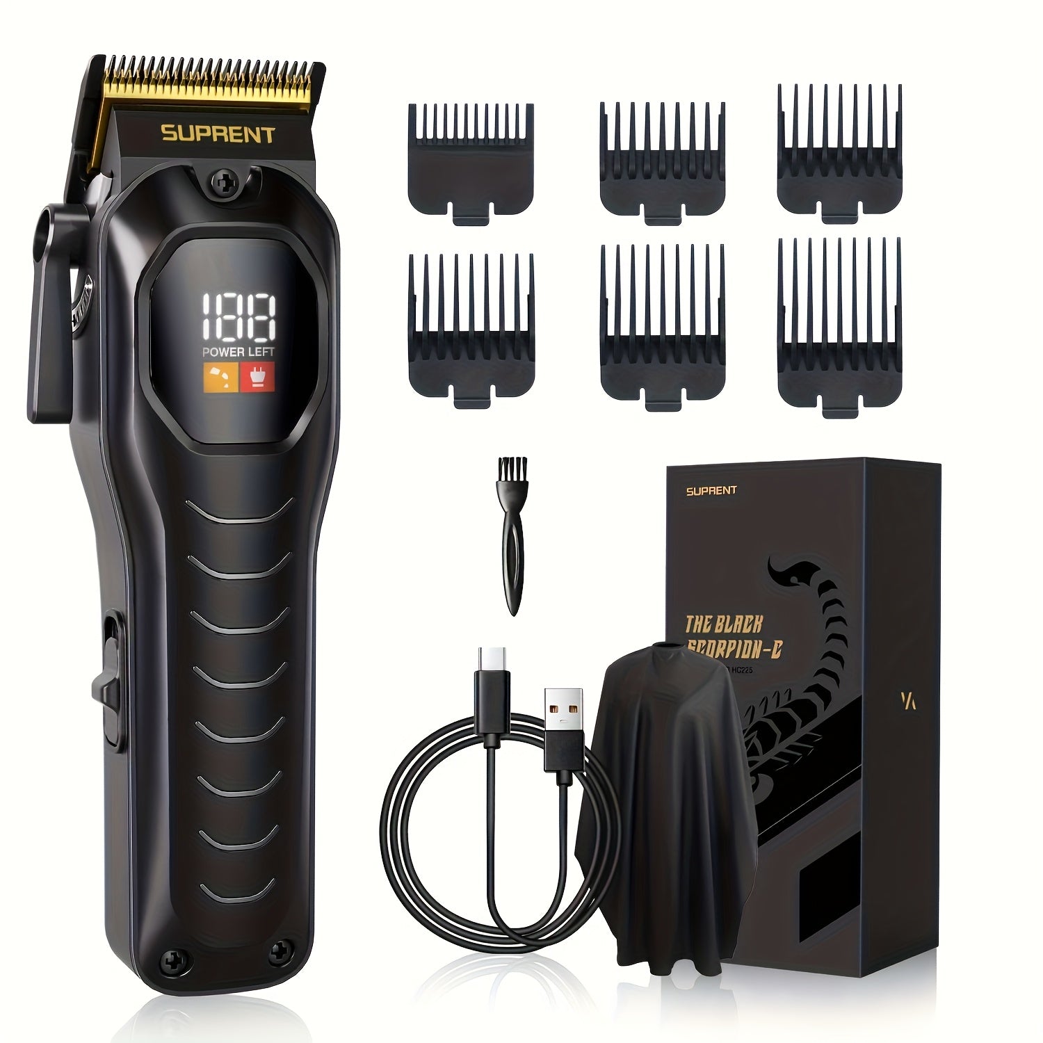 Hair Clippers & Beard Trimmer Set for Men - SUPRENT Professional Cordless Grooming Kit with T-Blade Trimmer, 6000RPM Quiet Motor, LED Display, 6 Guide Combs, Type-C Charging, Home & Barber Use