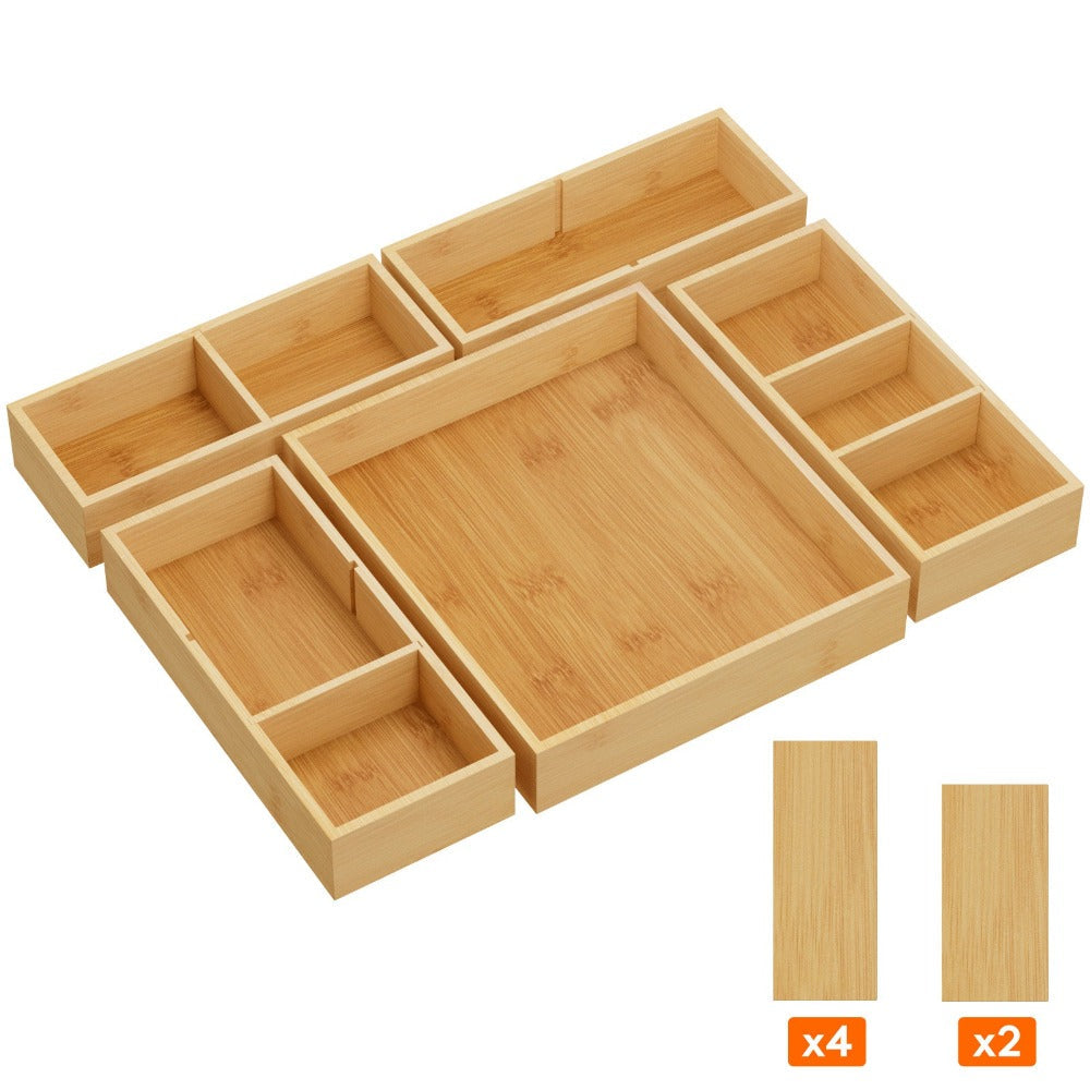 Bamboo Drawer Organizer 10 Pack, Adjustable Stackable Drawer Dividers Bins for Kitchen Utensils, Silverware, Makeup, Office Supplies, Bathroom Vanity & Junk Drawer