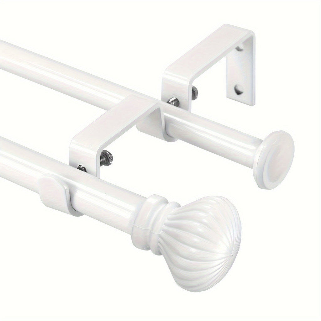 Double Curtain Rod Set Adjustable with Fluted Ball Finials Double Brackets 4 Colors 2 Sizes Window Curtain Hardware