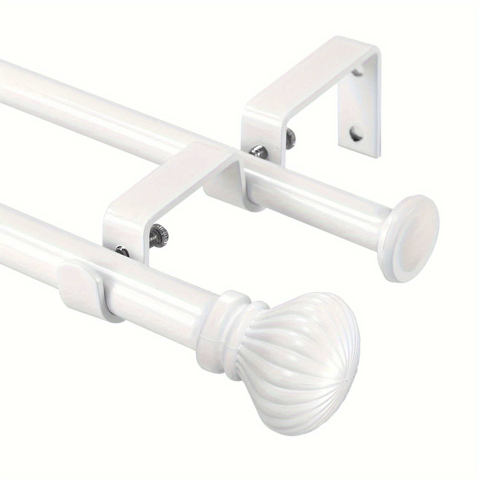 Double Curtain Rod Set Adjustable with Fluted Ball Finials Double Brackets 4 Colors 2 Sizes Window Curtain Hardware