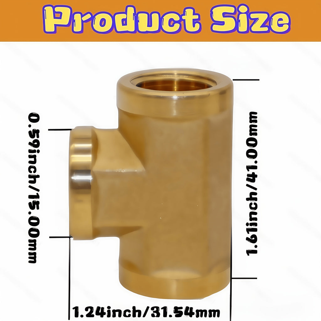 Brass Forged Pipe Tee Fittings NPT Female Threaded - 3-Way T-Shape Connector Couplings, Durable Metal Pipe Intersection Adapter for 1/8¡± 1/4¡± 3/8¡± 1/2¡± Pipes, Plumbing HVAC Gas Water Applications