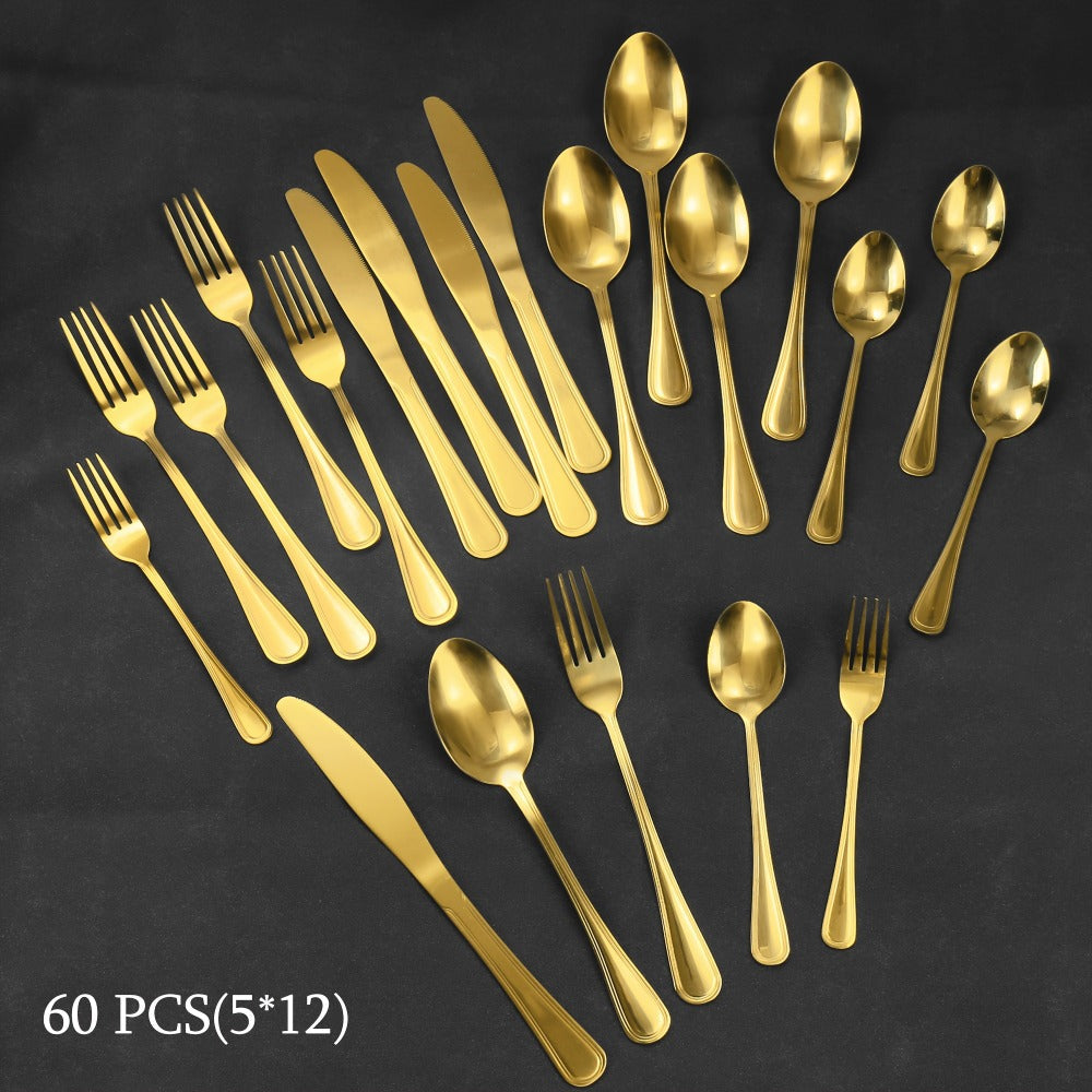 84-Piece Golden Cutlery Set Service for 12 | Knife Fork Spoon Set for Family Gatherings Camping BBQ Kitchen Utensils