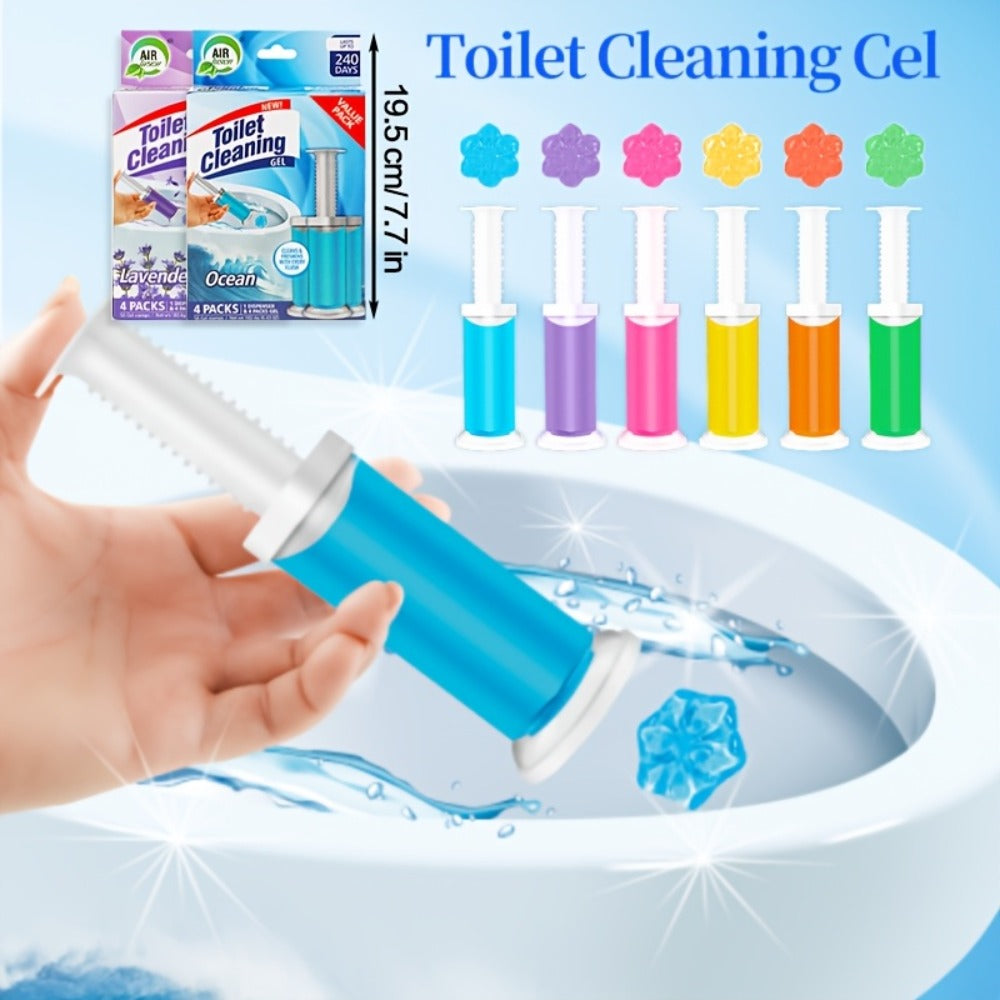 Toilet Cleaning Gel Stamp with Dispenser, Toilet Bowl Freshener & Cleaner Gel Stamps Prevent Scale & Toilet Ring, 6 Scents ¨C Ocean, Lavender, Floral, Peach, Lemon, Pine ¨C 4 Pcs or 8 Pcs Pack