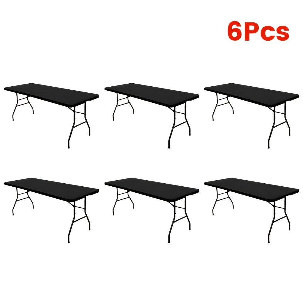 Stretch Table Covers 6Ft Washable Elastic Rectangle Tablecloth for Parties Weddings Picnics Camping, Spandex Polyester Blend, Fits Standard 6 Foot Tables, Set of 3 6 9 or 12, Black White Blue