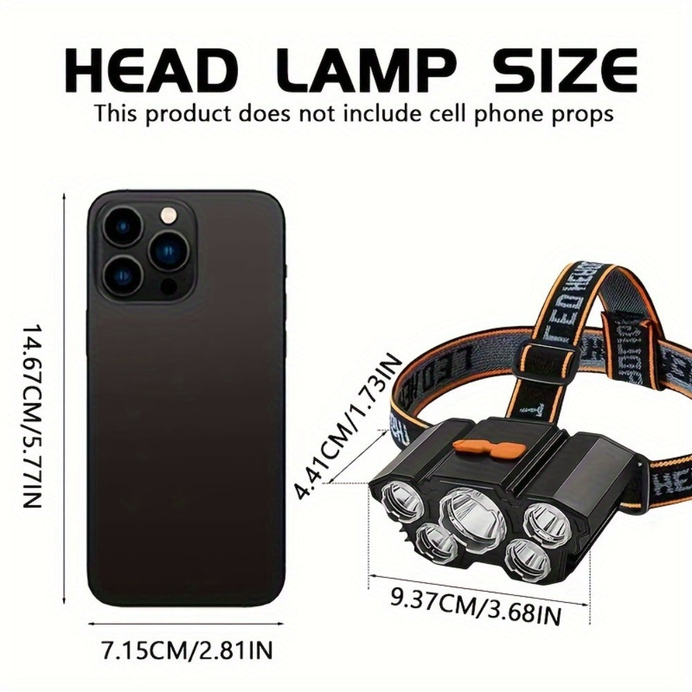 LED Headlamp 4pcs Set - Rechargeable Outdoor Headlamps with 4-Speed Dimming Adjustable Angle IP44 Waterproof Hands-Free Flashlight for Camping Hiking Fishing Mountain Climbing Emergency Use ABS
