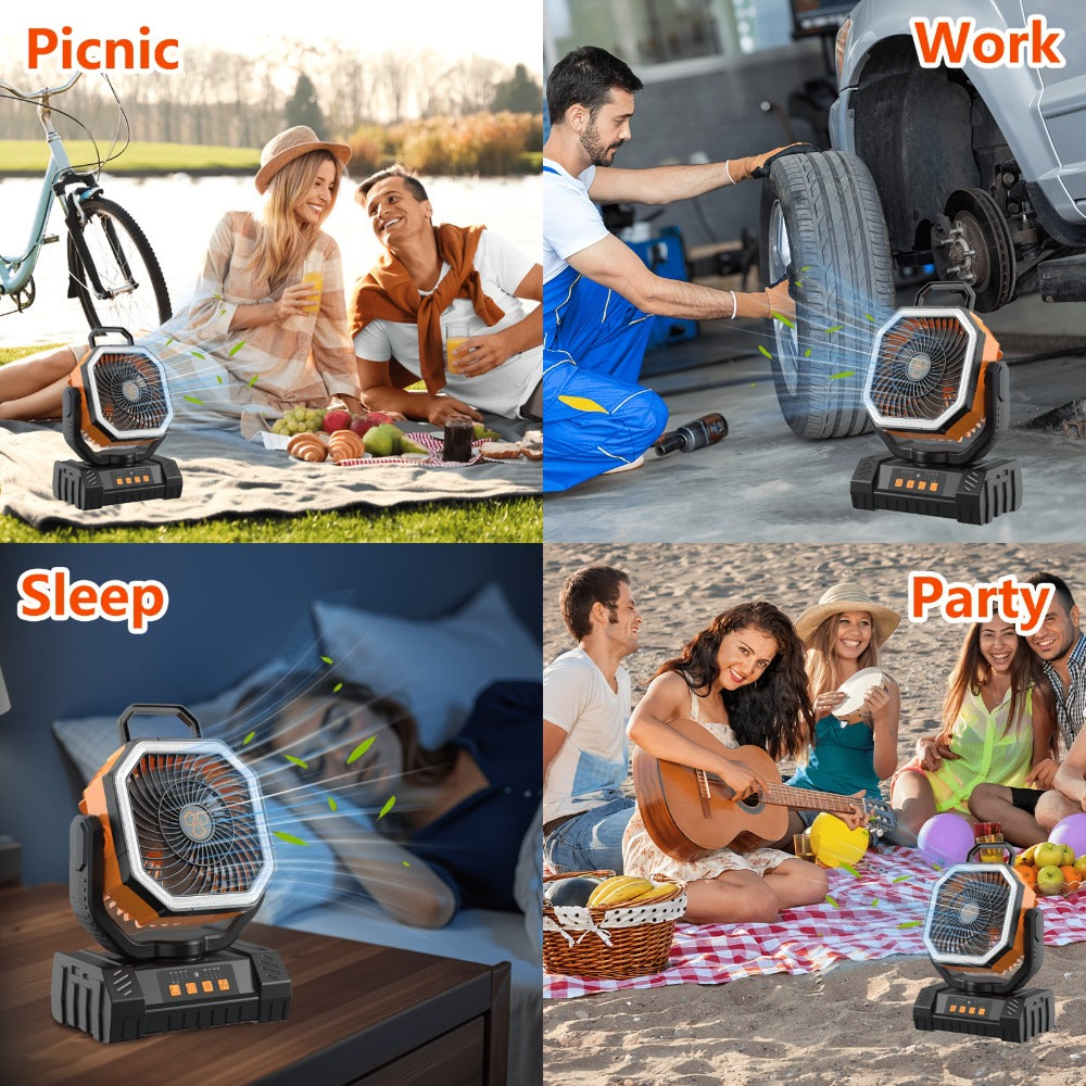 Camping Fan 20000mAh with LED Lantern and Remote Control, 4-Speed 90¡ã Oscillation 1-8H Timer, 59-Hour Battery Life Power Bank Fan with Hook for Tent, Hiking, Outdoor and Indoor Use
