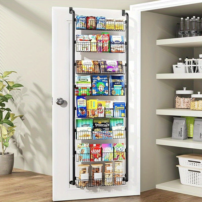Over the Door Pantry Organizer 6-Tier & 8-Tier Metal Hanging Spice Rack | Back of Door Storage for Kitchen Pantry Laundry Bathroom | Versatile Door Mounted Seasoning Rack in Black & White