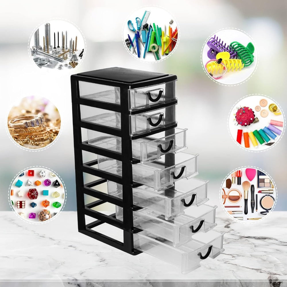 7-Drawer Desktop Organizer Clear Front Drawers Heavy-Duty Plastic Storage Box for Home Office, Jewelry, Craft & Small Parts ¨C Space-Saving Compact Design