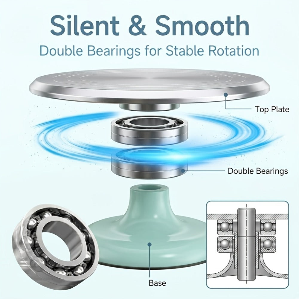 Cake Turntable Stand 10 Inch Aluminum 360 Degree Smooth Rotation with Frosting Spatula - Heavy Duty Rotating Cake Decorating Stand for Baking Birthday Wedding Holiday Desserts, Non-Slip Base Baking Supplies