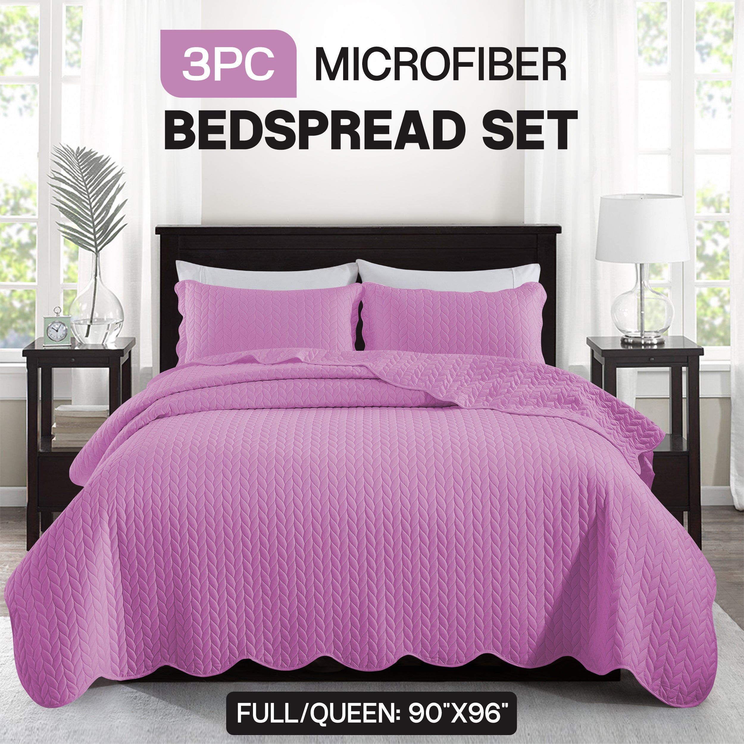 Bedspread Set 3-Piece Microfiber Floral Coverlet with Pillow Shams - Soft Breathable Lightweight All-Season Bed Cover for Queen King Twin California King