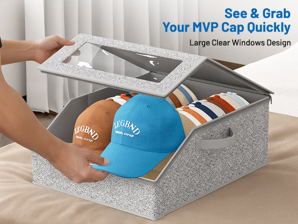 Baseball Cap Organizer for Closet ¨C Large Hat Storage Box Holds 24 Ball Caps | Clear Window, Dustproof, Cardboard Inserts | Hat Rack Holder for Men & Women Bedroom Closet & Car