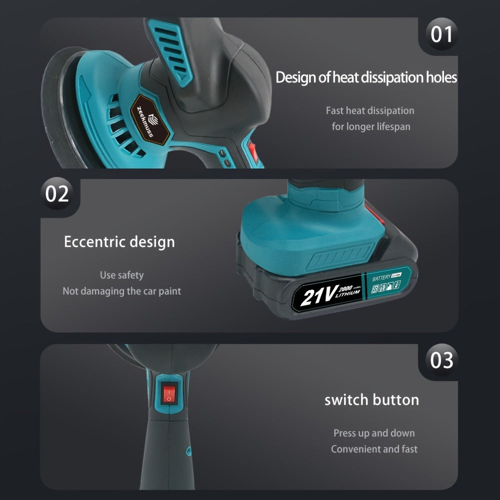 Cordless Buffer Polisher 6 Inch Dual Action Kit 2pcs 21V 2.0Ah Rechargeable Battery 6 Variable Speed 5500RPM for Car Detailing Polishing Waxing Paint Correction