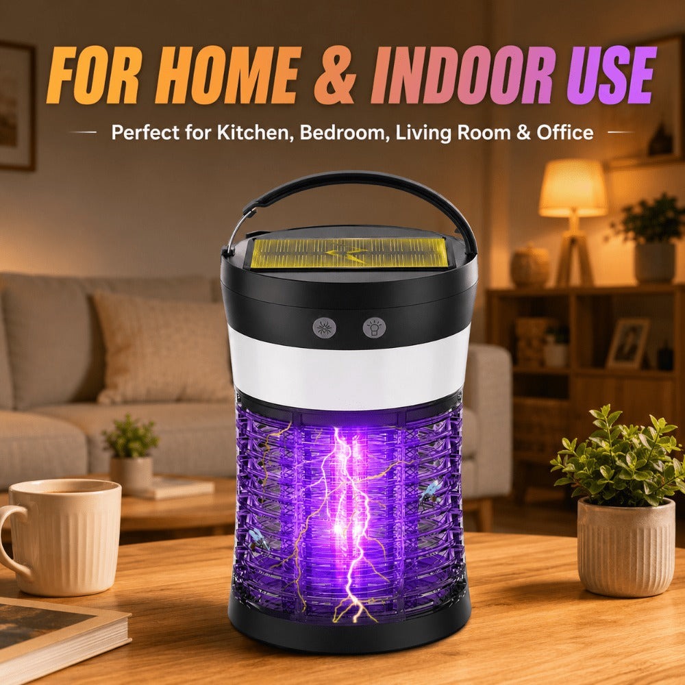 Solar Bug Zapper Electric 3-in-1 ¨C 3000V UV 365nm Mosquito Killer Rechargeable Insect Fly Trap with White Light & Flashlight, 2100 Sq Ft Coverage for Indoor Outdoor Home Patio Backyard Camping ¨C Black