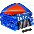 Heavy Duty Tarp Waterproof UV Resistant Tarpaulin ¨C Thickened PE Double-Sided Blue Orange Rainproof Sun Shade Cover with Grommets & Rope for Outdoor Camping Garden Vehicle Boat Protection