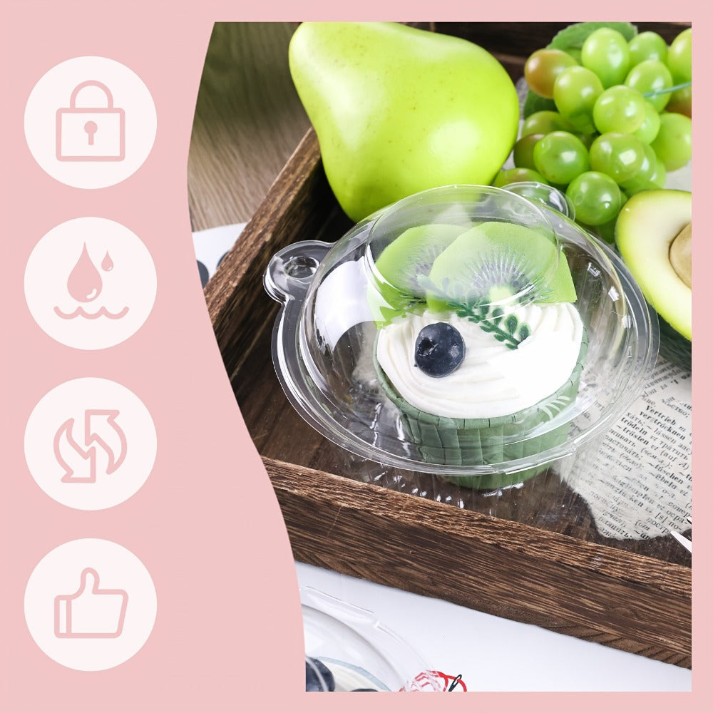 Individual Cupcake Boxes with Dome Lids 80 Pack - Clear Plastic Single Cupcake Containers with Flip Top Closure for Cupcakes Muffins and Pastries, Perfect for Bakery Home Kitchen Party Picnic and Gifting
