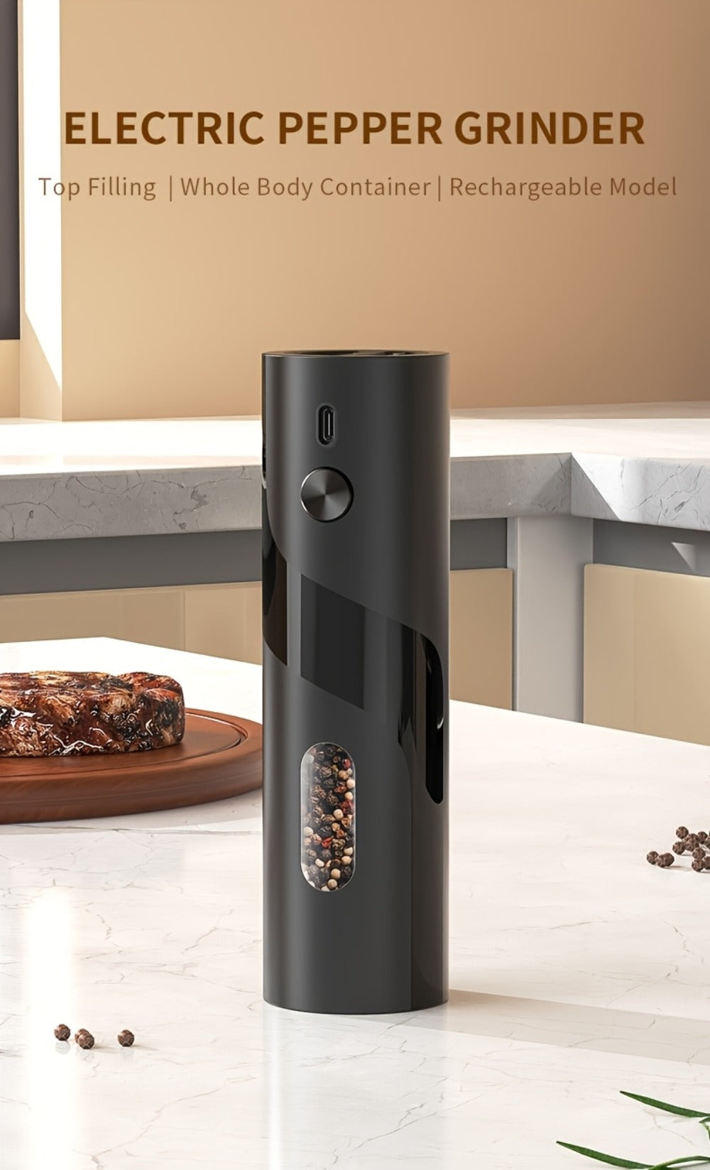 Electric Salt and Pepper Grinder Set with LED Light, Rechargeable Automatic Salt Pepper Mill, Adjustable Coarseness 3.72oz Large Capacity, Kitchen BBQ Restaurant Outdoor Wedding Gift
