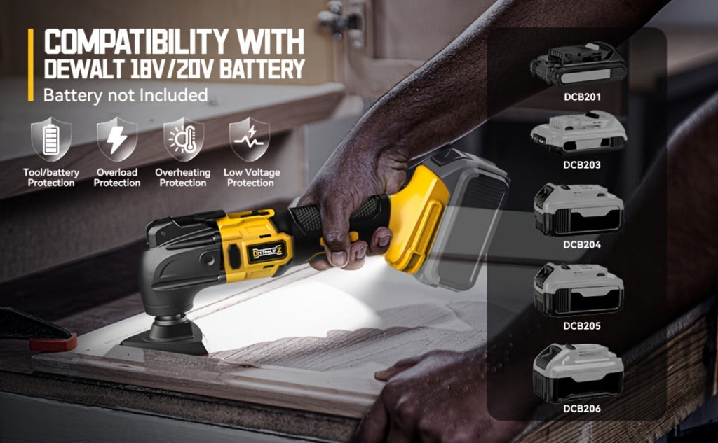 Oscillating Multi Tool Brushless Cordless Compatible with DeWalt 20V / 18V Battery ¨C 21000 OPM Variable Speed, 4.5¡ã Oscillating Angle, Anti-Vibration, Wood Cutting Blades & Sanding Pads (Battery Not Included)