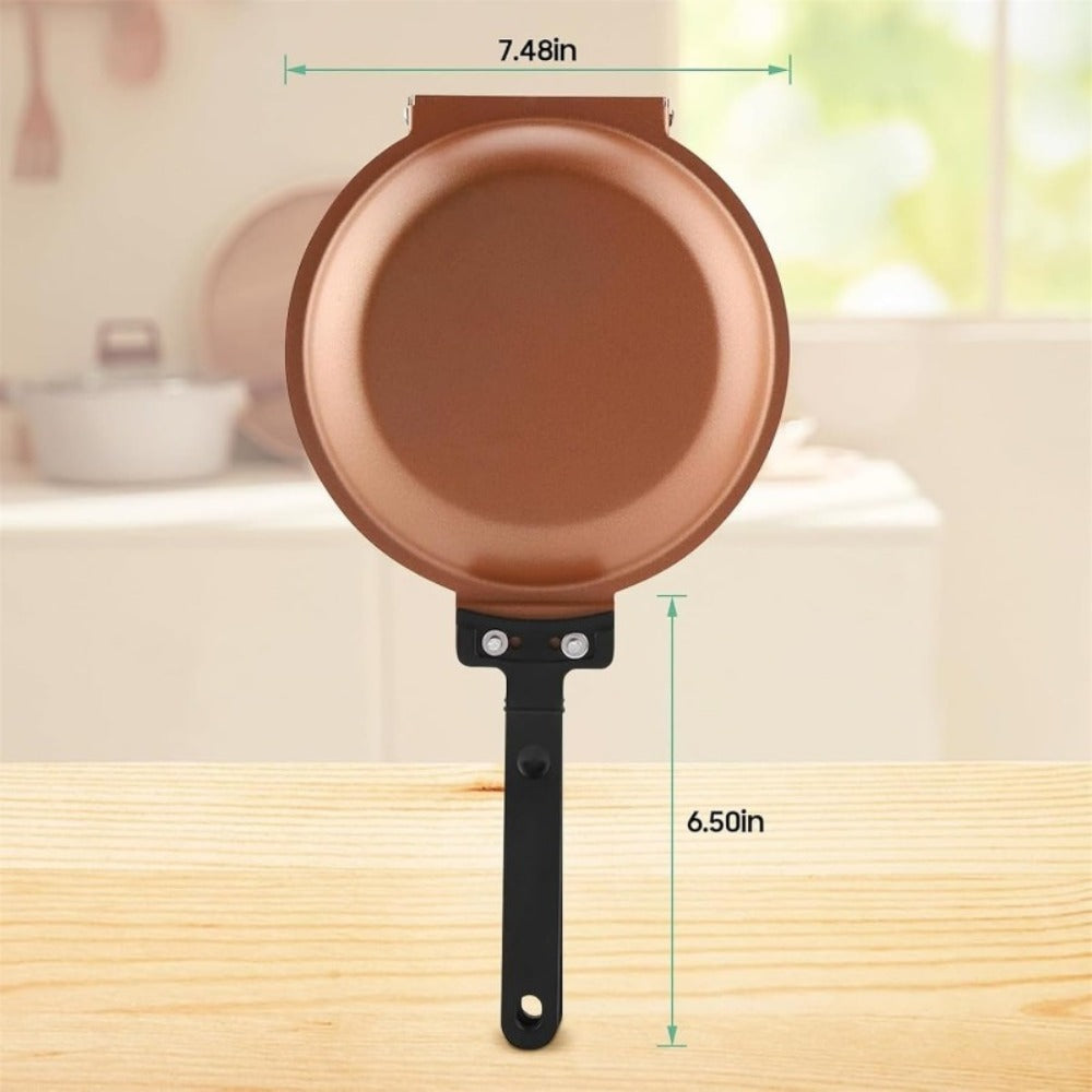 Pancake Pan Double Sided Non-Stick Reversible Folding Breakfast Frying Pan Pancake Maker for Fluffy Pancakes Omelette Frittata Dishwasher Safe Plastic Handle Pink Gold Green