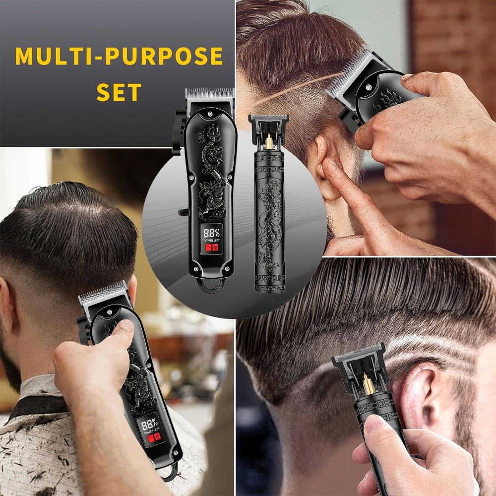 Men's Grooming Set USB Rechargeable Hair Clipper Electric Shaver Nose Ear Hair Trimmer with LCD Battery Display 2-Piece and 4-Piece Options Gift for Husband Boyfriend