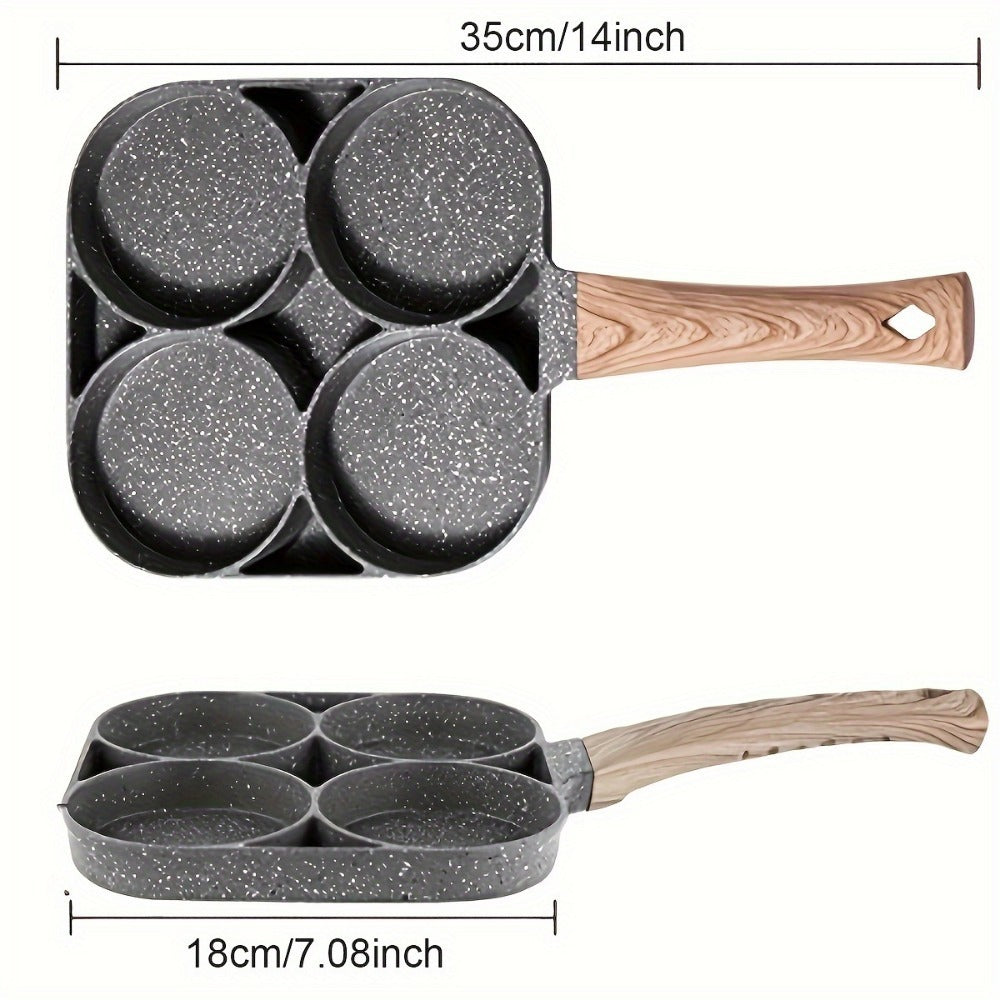 Non-Stick Egg Pan 4-Hole Aluminum Frying Pan for Omelette Eggs Dumplings Takoyaki Induction Compatible Multi-Portion Breakfast Skillet