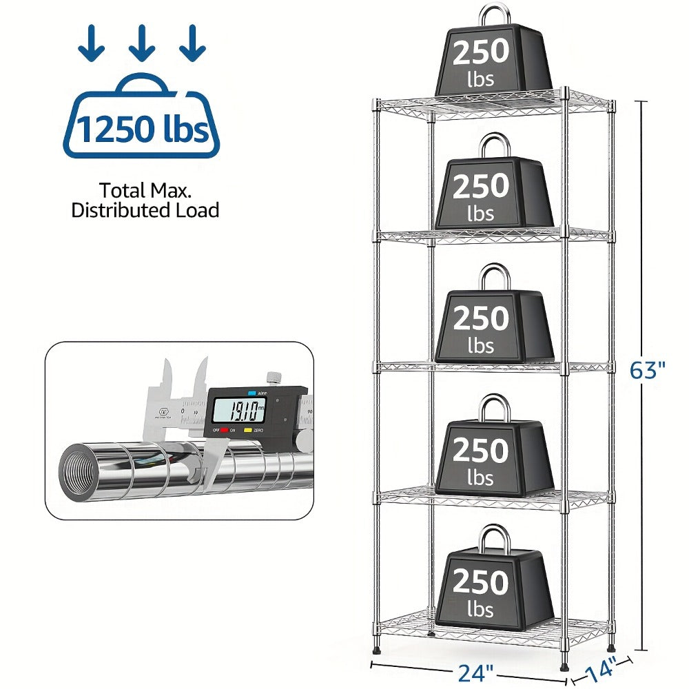 Metal Storage Shelving Unit Heavy Duty Adjustable 4 5 Tier Steel Shelf Rack for Garage Kitchen Pantry Workshop Black Chrome MZG