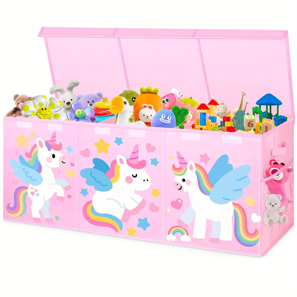 Kids Collapsible Storage Box with Lid Large Toy Chest Bin Organizer Durable Cardboard Flip Top Unicorn Dinosaur for Playroom Bedroom Nursery Boys Girls