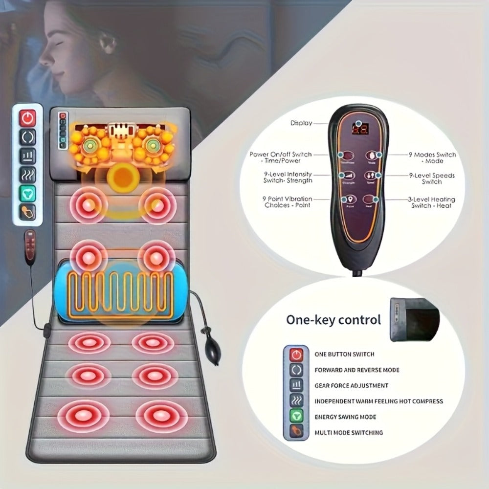 Full Body Shiatsu Massage Mattress ¨C 10-Zone Vibration with Neck Kneading & Hot Compress, 12V Safety Voltage Massage Mat for Back Neck & Waist Relief, Home Relaxation Gift for Men Women