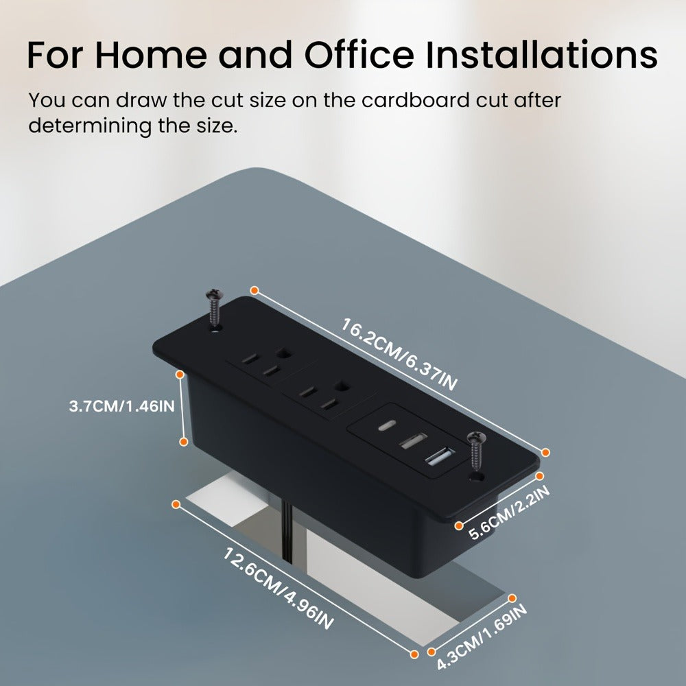 Recessed Power Strip Flush Mount Desk Outlet with USB-C & USB-A Ports In-Desk Power Grommet for Conference Room Office Table Furniture 1.5m Cord