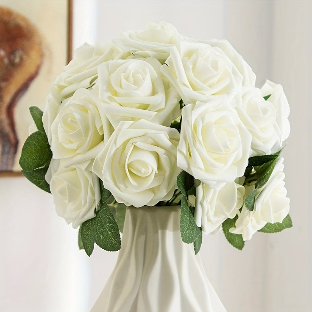 White Artificial Roses with Stem 50pcs ¨C Realistic Fake Silk Rose Flowers for Wedding Bouquets, Centerpieces, Home Decor & DIY Floral Arrangements