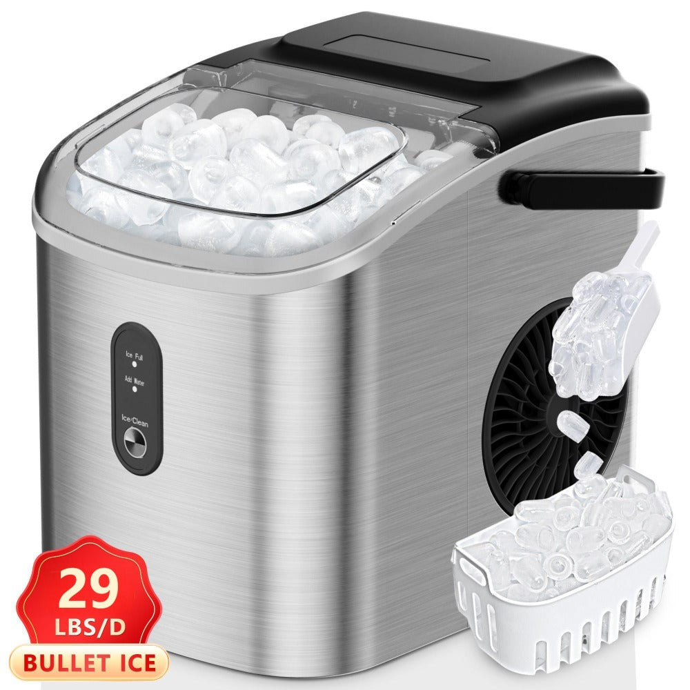 Self-Cleaning Ice Maker Countertop 8 Cubes in 6 Minutes, 2 Ice Sizes S/L, 26-29 Lbs Per Day, Smart ICE FULL & ADD WATER Indicators, Portable Handle, 6 Colors for Home Kitchen Camping RV