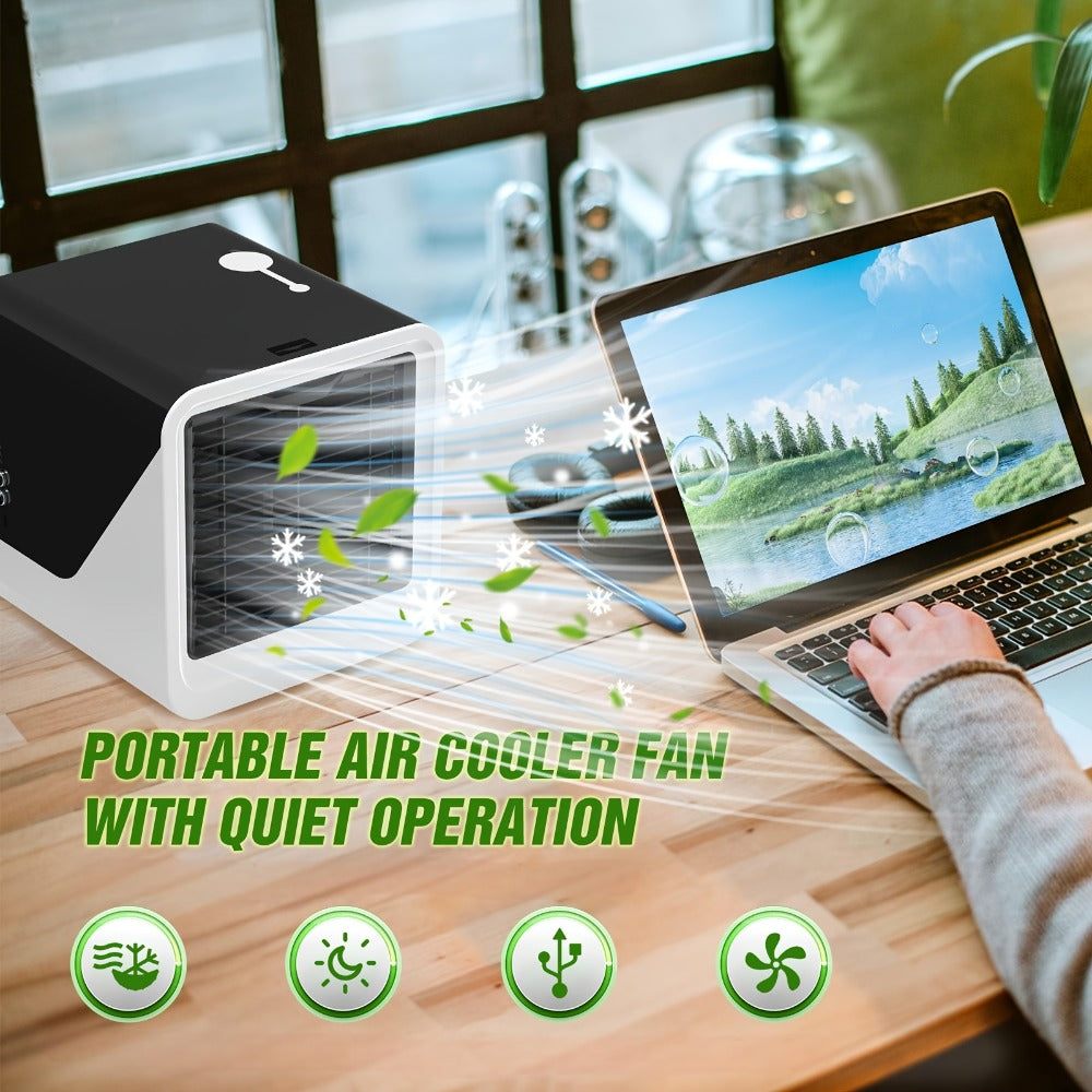 Portable Mini Air Conditioner Fan | Personal Evaporative Cooler with 3-Speed Settings & Timer, Quiet Desktop Cooling Fan for Room, Home, Office & Car Use ¨C USB Powered, Compact Design