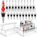 Beadable Wine Bottle Stoppers Set of 20 with 16-Slot Clear Acrylic 2-Tier Display Stand Rack - DIY Customizable Wine Stoppers Holder for Countertop, Wine Bar Decor, Gifts for Wine Lovers
