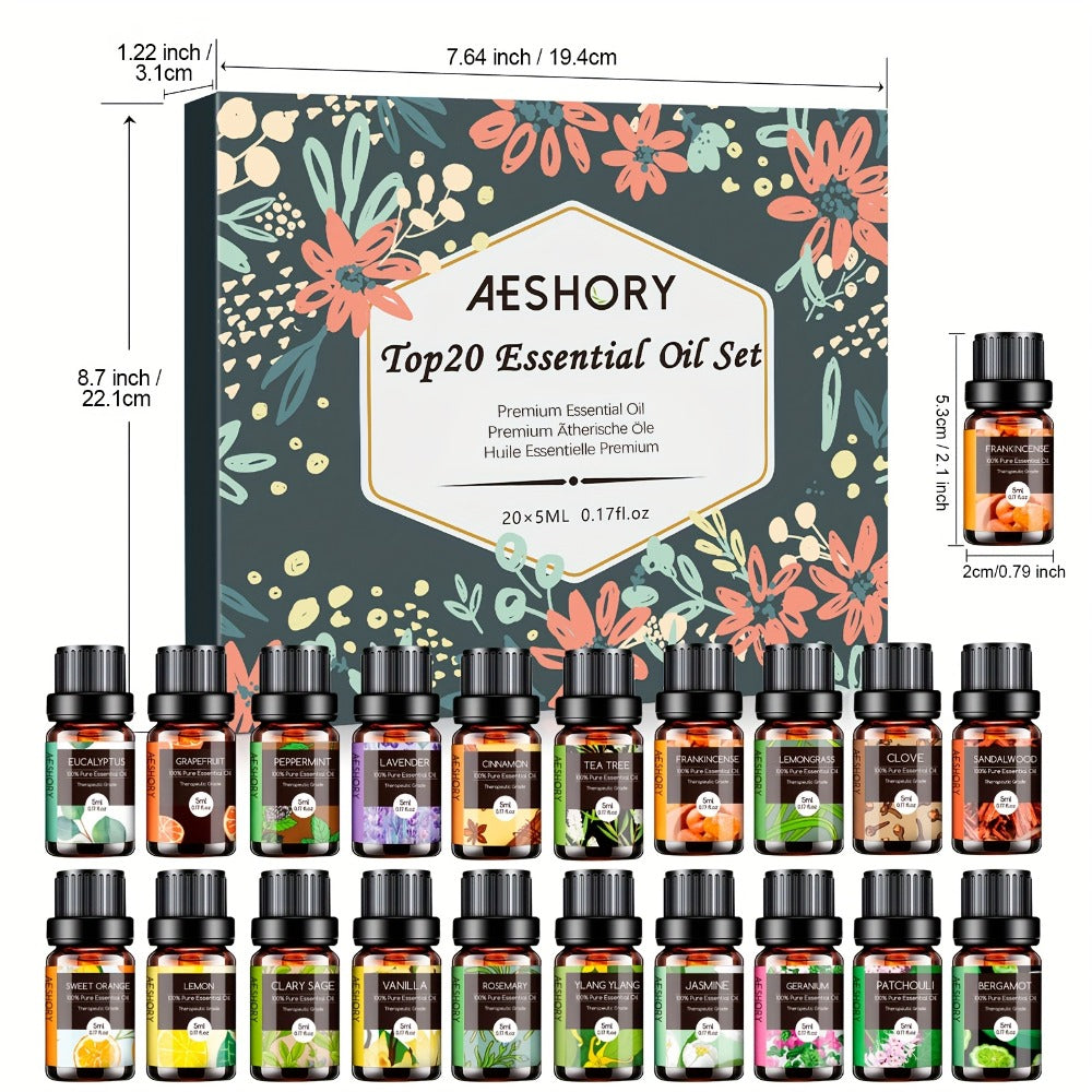 Essential Oil Set ¨C Pure Natural Aromatherapy Oils in Amber Glass Bottles for Diffuser & Humidifier, DIY Fragrance, Valentine's Day & Holiday Gift for Women, Girls, Friends & Family (12/20/26pcs)