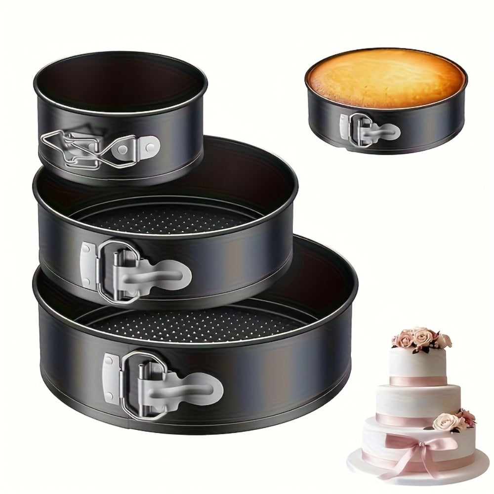 Springform Cake Pan Set, Nonstick Carbon Steel Cheesecake Pan with Removable Bottom & Locking Latch, Round Springform Pan for Cheesecake Pizza Quiche Mousse, 4-Inch Set or 4¡±/7¡±/9¡± 3-Piece Set