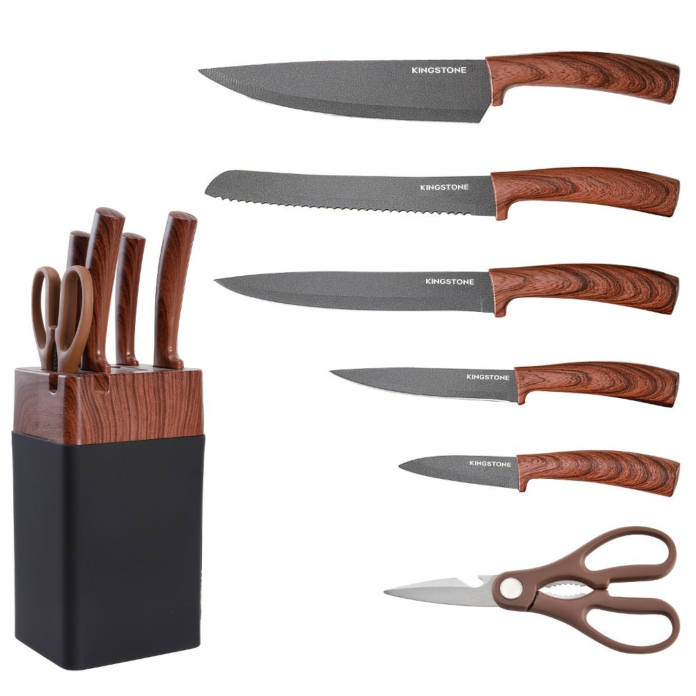 Kitchen Knife Set 7 Pcs with Knife Rack ¨C Stainless Steel Chef Knife, Bread Knife, Replaceable Blade Knife, Multi-Purpose Knife, Fruit Knife & Kitchen Scissors for Home Cooking