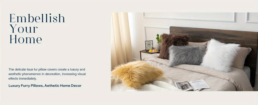 Faux Fur Throw Pillow Covers Pack of 2 ¨C Luxury Soft Fluffy Decorative Cushion Covers for Couch Bed Sofa, Pet Friendly, Zipper Closure