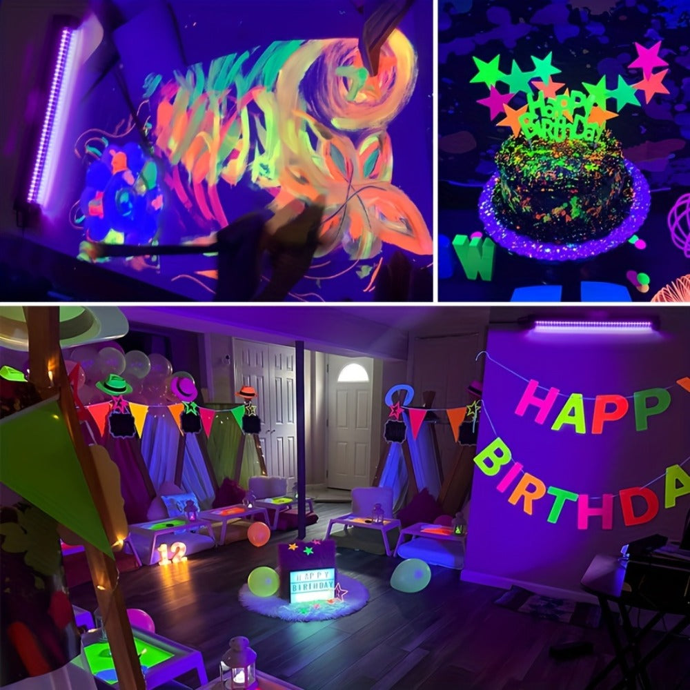 UV Black Light Bars & Strips 8-Piece Set ¨C 385-400nm USB Powered 5V LED Blacklight for Glow Party, Halloween, Neon Party, Body Paint & Fluorescent Art (4x32cm + 4x250cm)