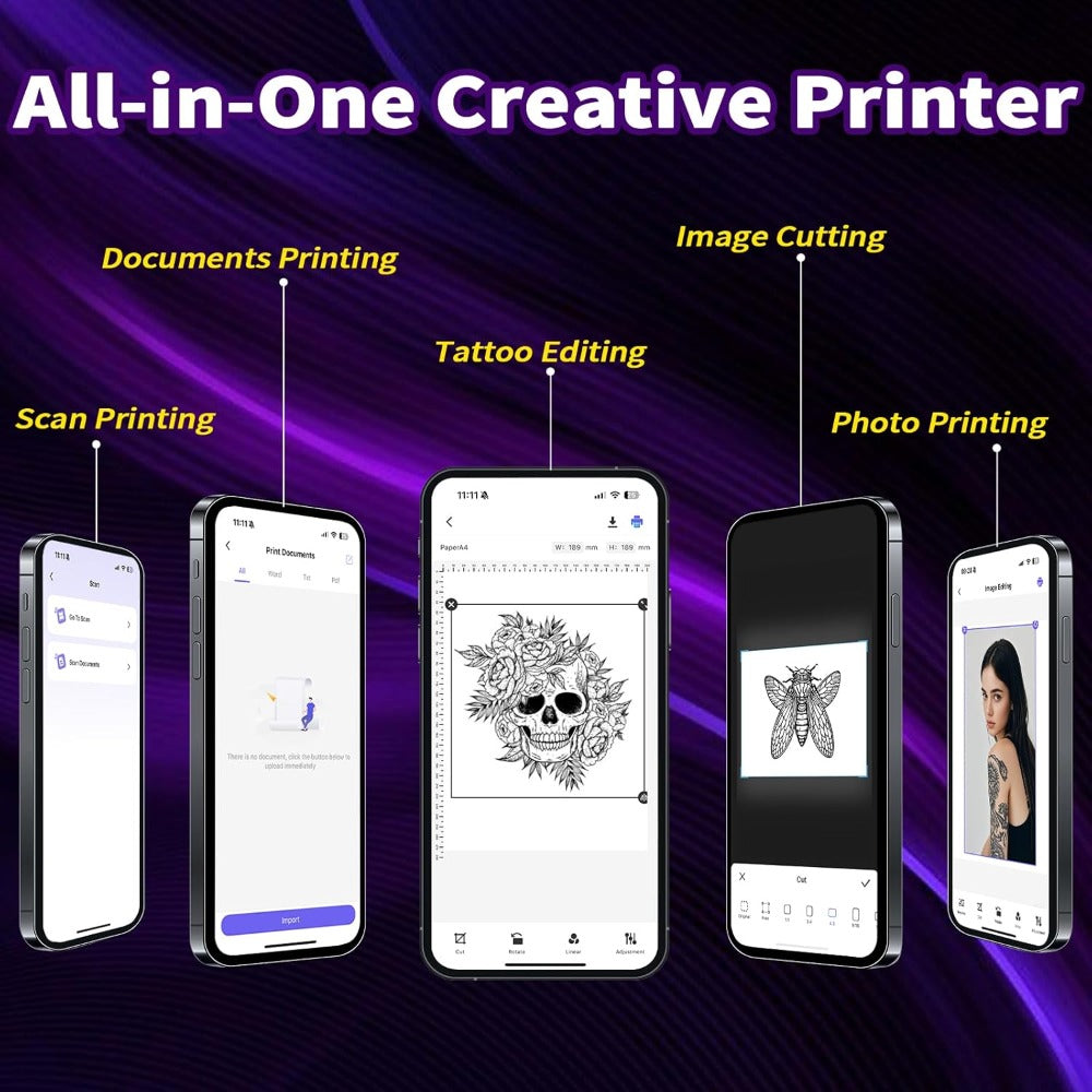 Tattoo Stencil Printer D80 - Wireless Bluetooth Thermal Printer for Tattoo Transfer Paper & A4 Office Printing, Portable Inkless Printer Compatible with iOS Android Laptop Phone Tablet