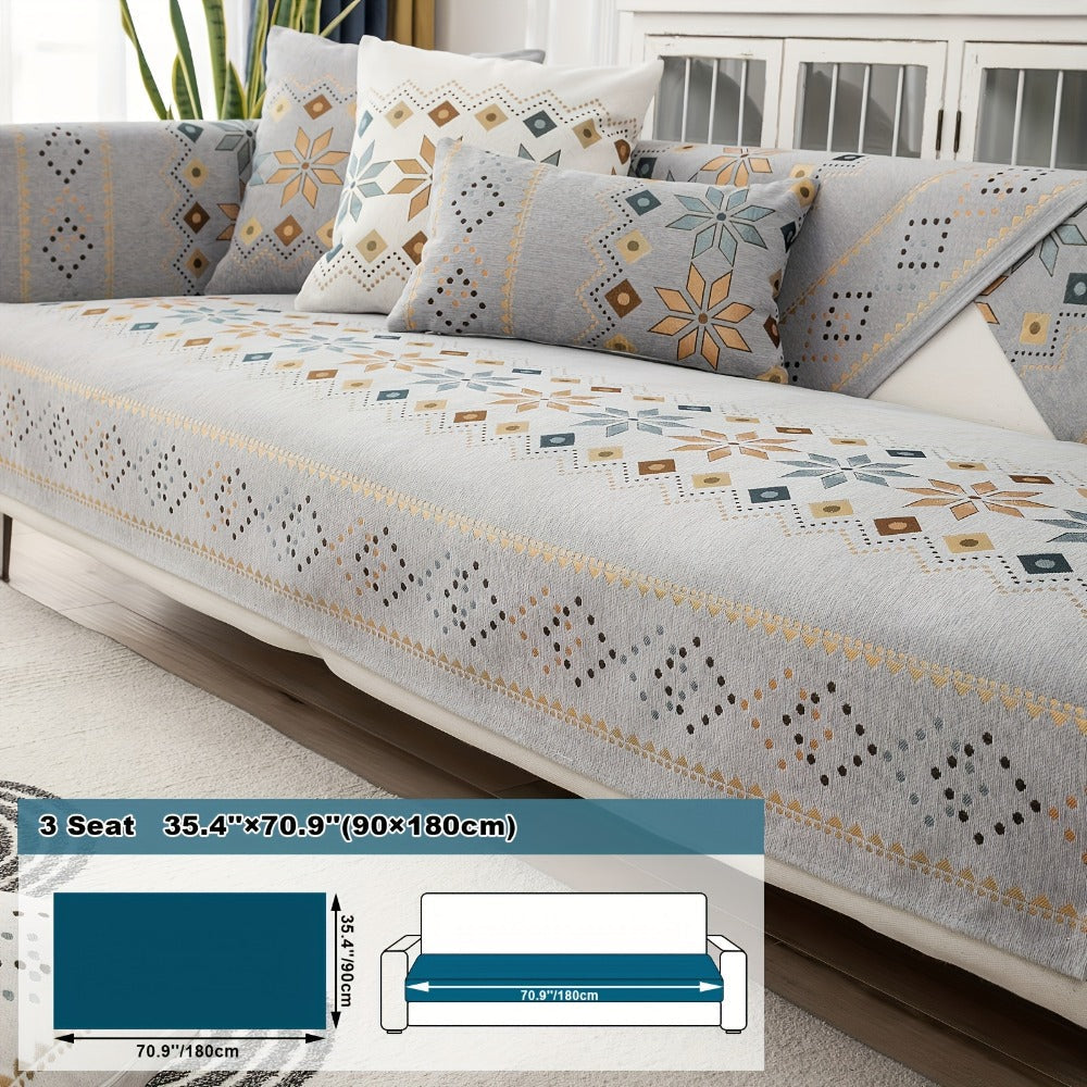 Boho Chenille Sofa Cover Non-Slip Jacquard Woven Couch Slipcover Pet Friendly Machine Washable 2 3 4 Seat Backrest Grey White Orange Bohemian Style
